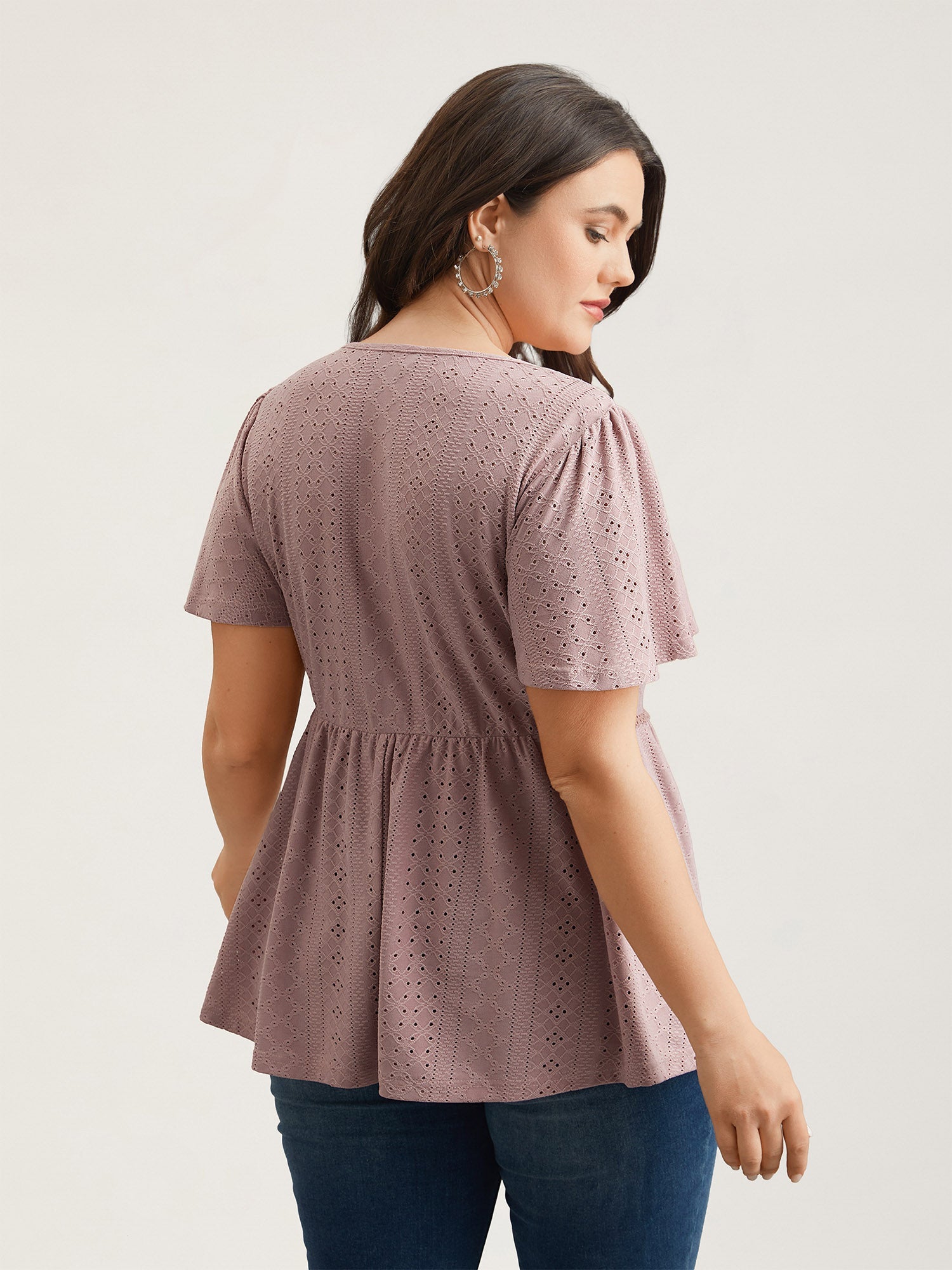 Sheer Textured Lace Panel Flared Top