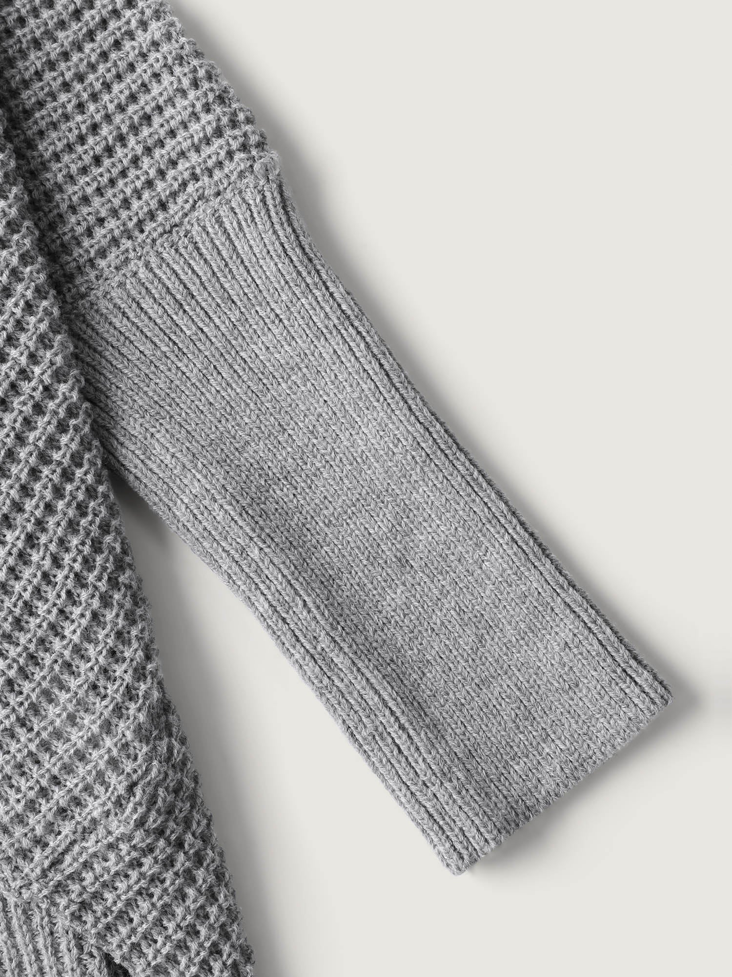 Folded Collar Textured Open-Front Knit Cardigan