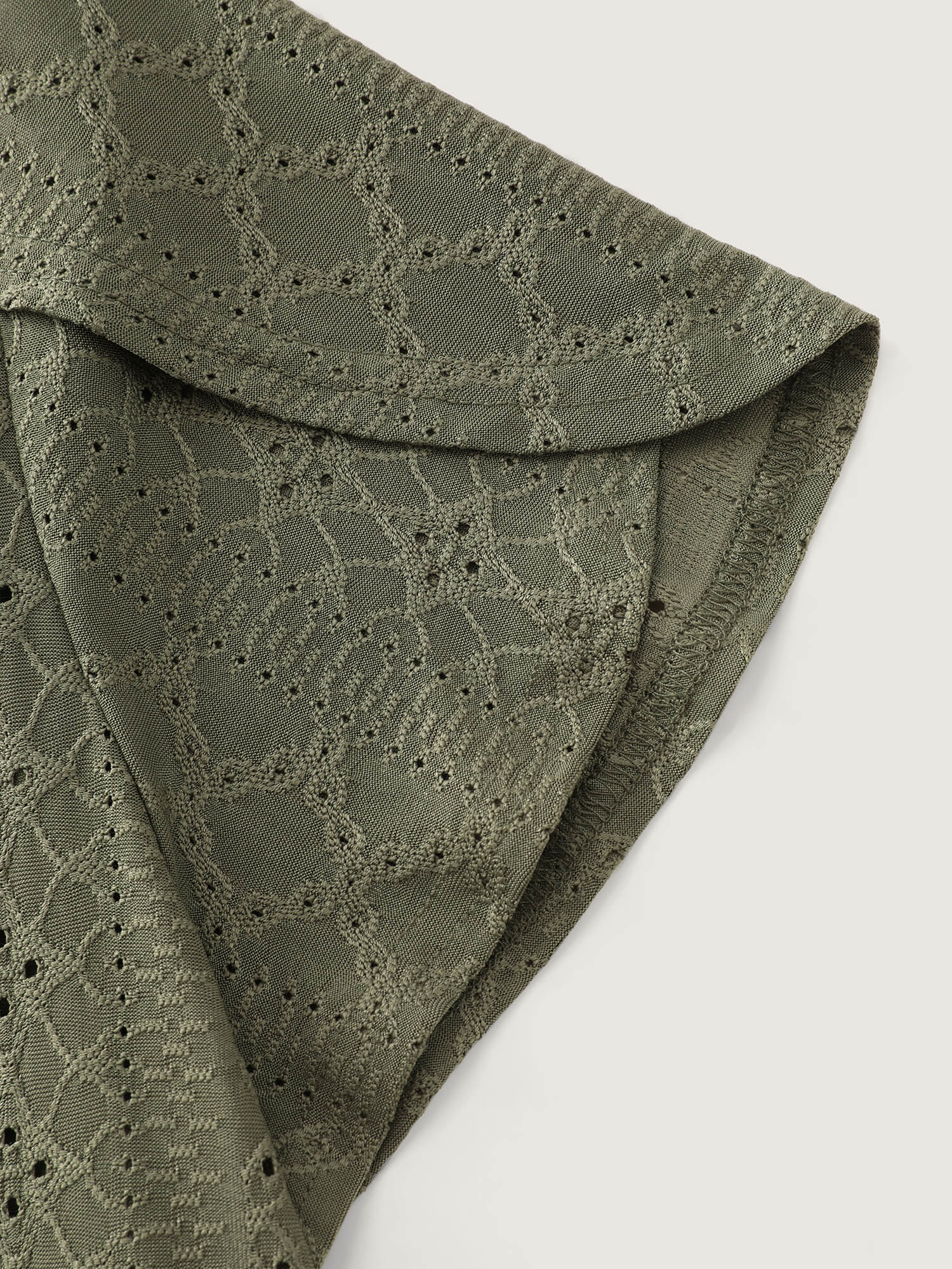 Eyelet Trim Split Neckline Knit Top