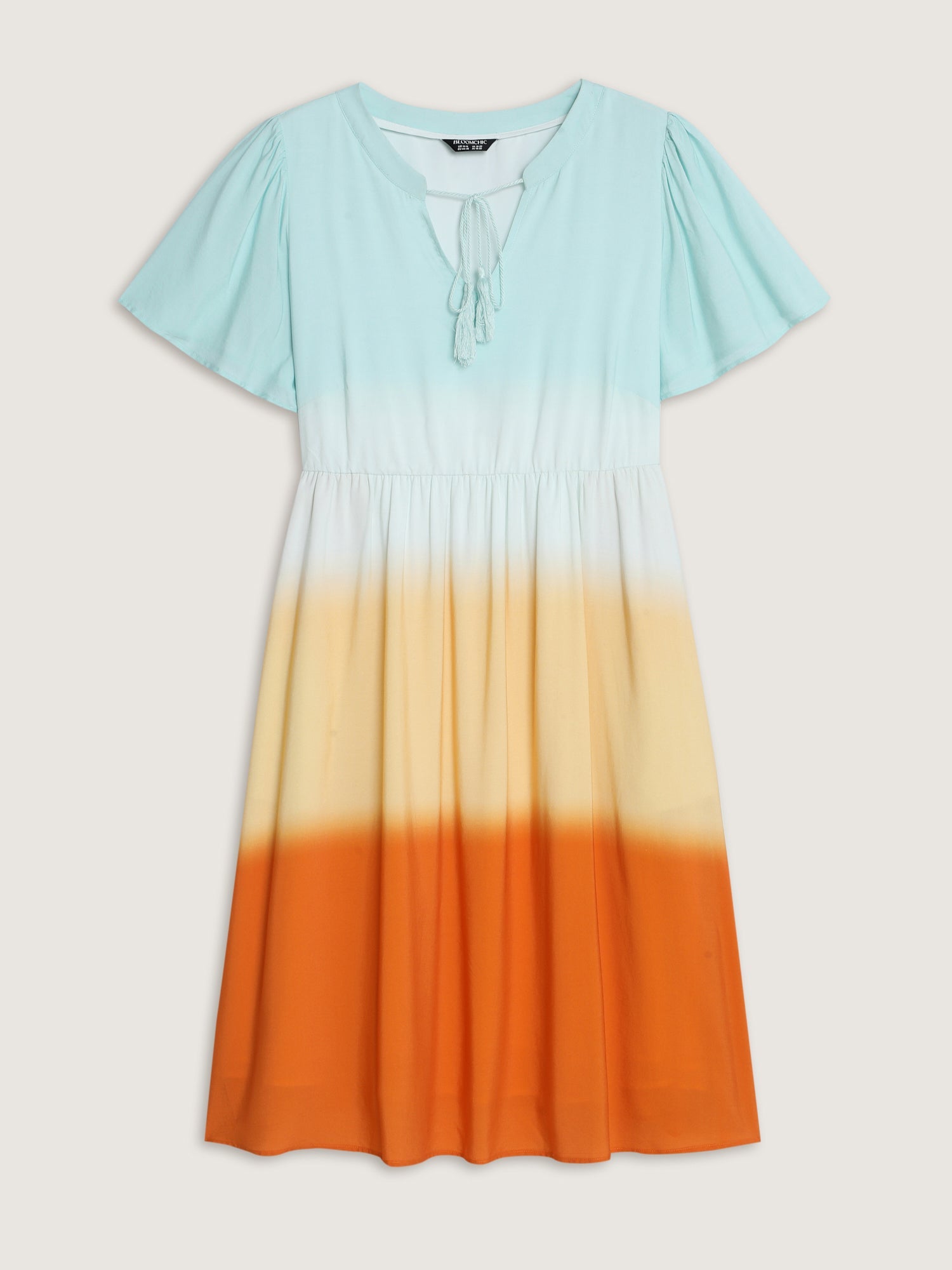 Color Contrast Tiered Drawstring Neckline Midi Dress