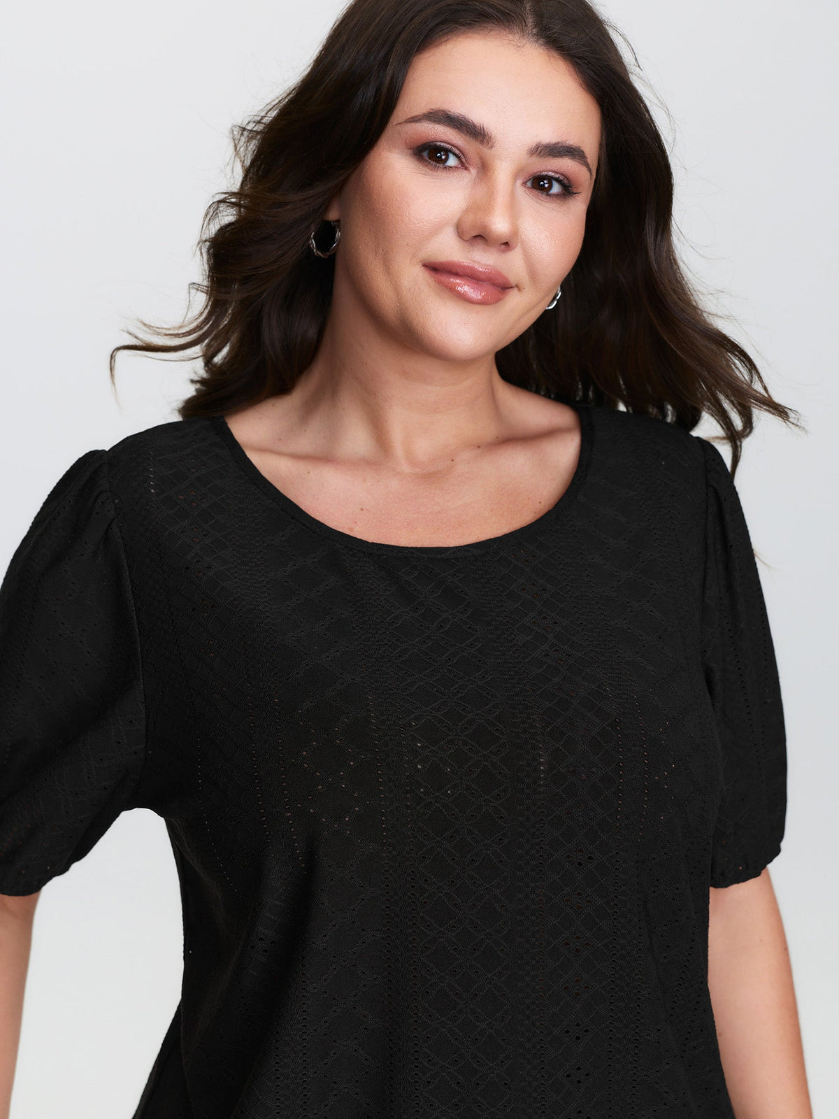 Textured Puffy Sleeve Round Neck T-Shirt