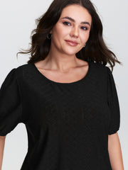 Textured Puffy Sleeve Round Neck T-Shirt