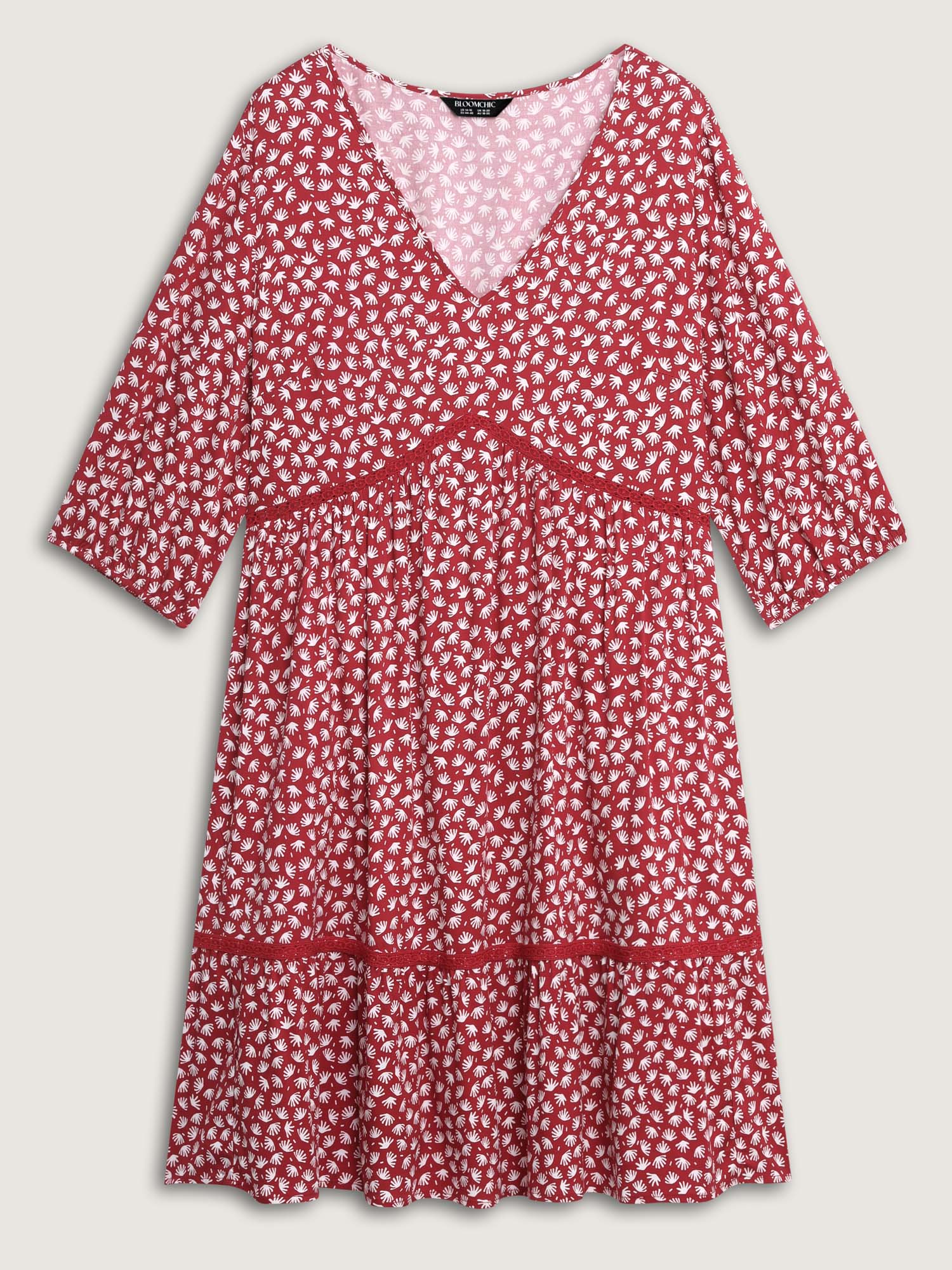 Floral Print Pockets Contrast Knee-Length Dress