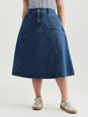 Elastic Back Waistband Maxi Denim Skirt