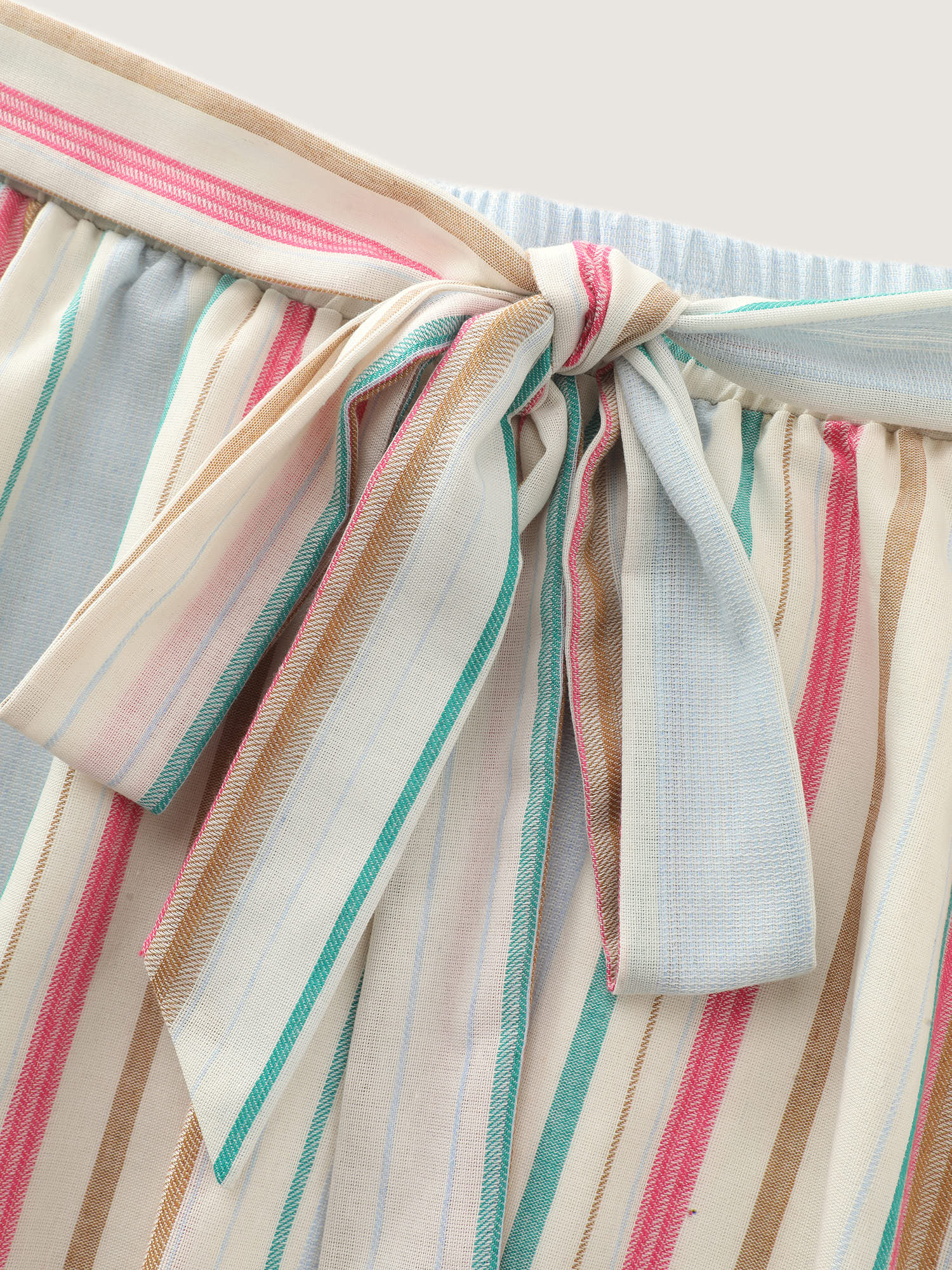 Cotton Striped Print Waist-Tie Maxi Skirt