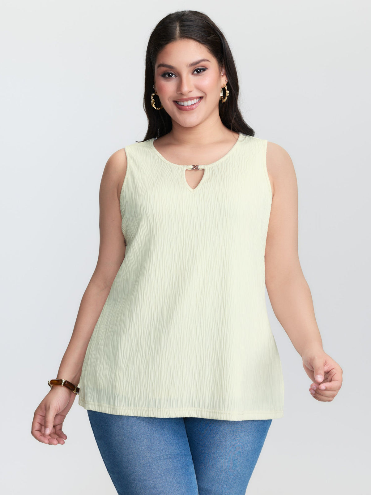 Keyhole Neckline Plain Textured Tank Top