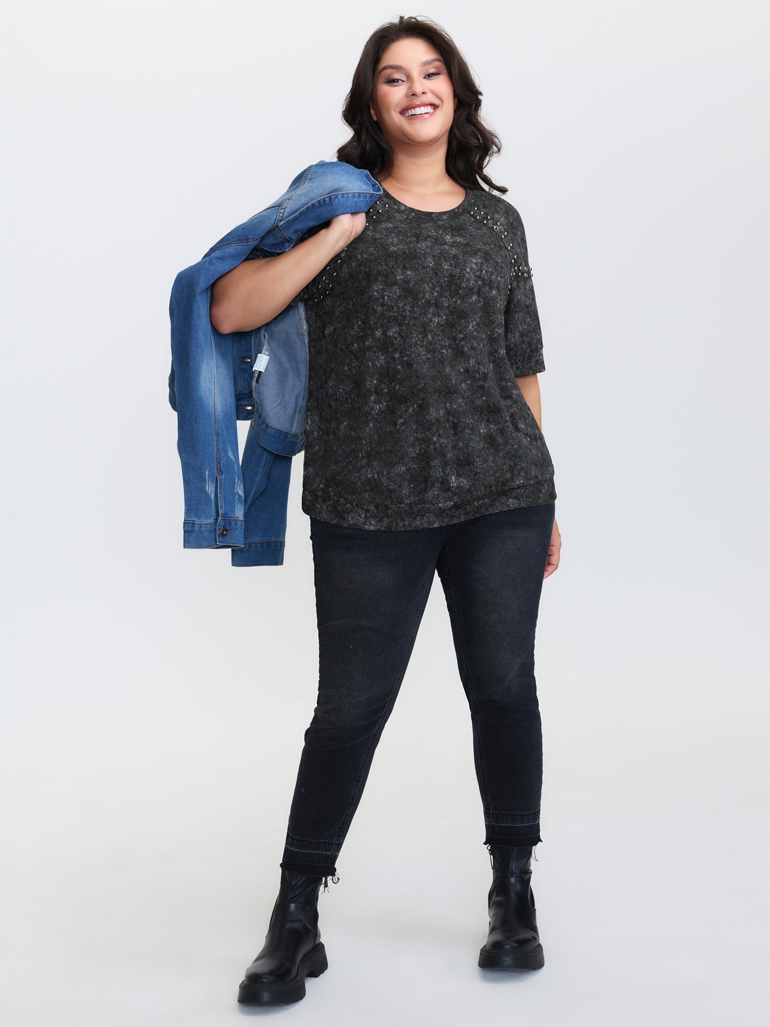 Rivets Snowflake Effect Stretchy T-Shirt