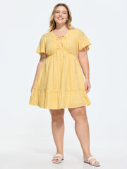 Cotton Sheer Lace Trim V-Neck Mini Dress