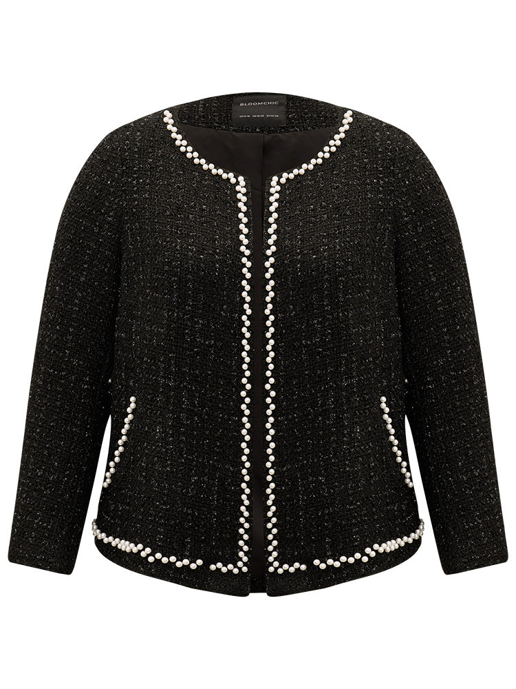 Pearl Tweed Beaded Texture Pocket Blazer