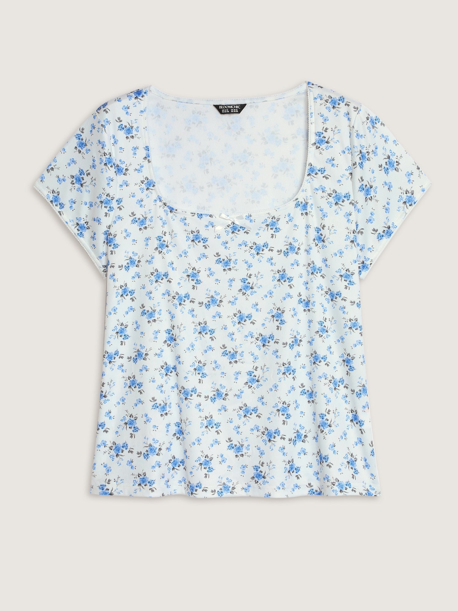 Stretchy Floral Print Curvy Hem T-Shirt