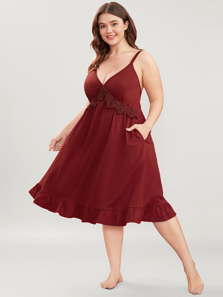 Romantic Ruffles Crochet Lace Pocket Nightgown