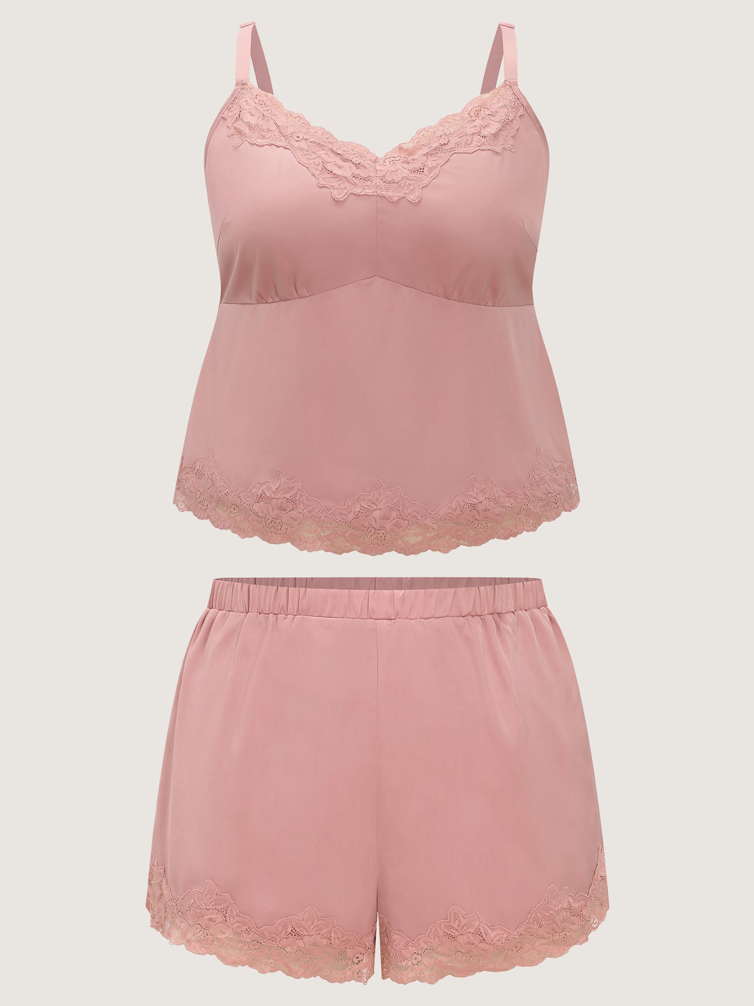Satin Floral Lace Neckline Lounge Set