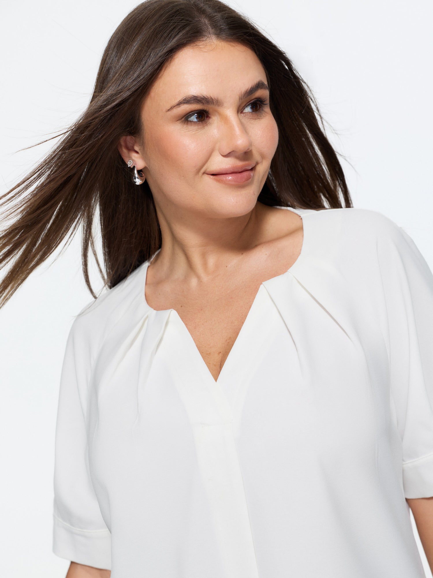 Pleated Split Neckline Placket Blouse