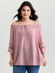 Supersoft Lace Trim Shirred Off-Shoulder Blouse