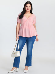 Twist Front Stretchy Waist Flared Blouse
