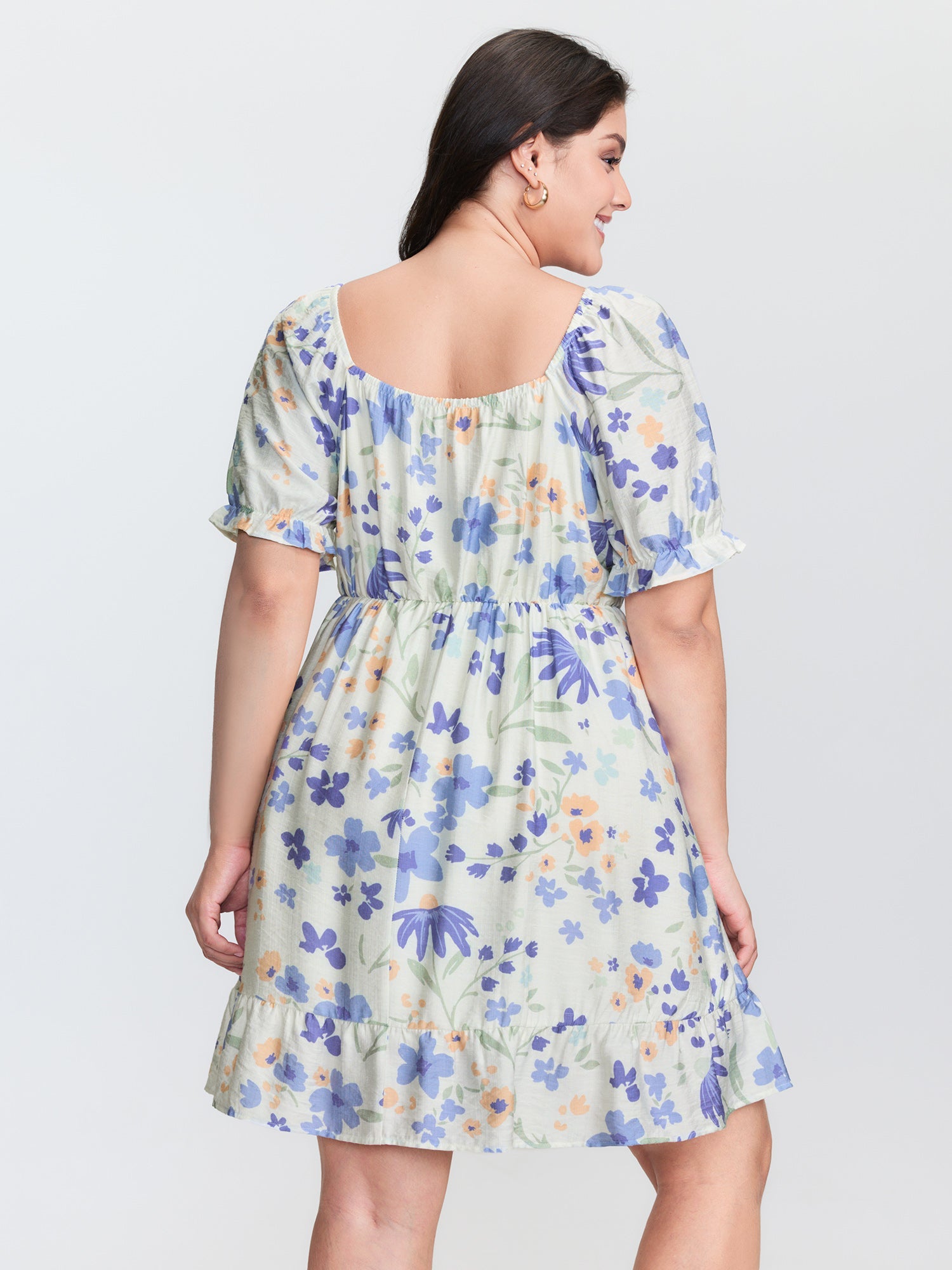 Floral Print Ruched Bodice Ruffled Short Dress
