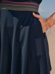 Twist Front Pockets Contrast Swim Dress