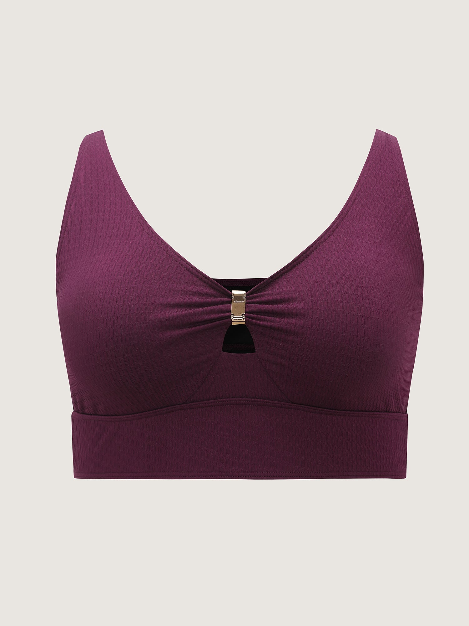 Textured Ruched Plain Swim Top
