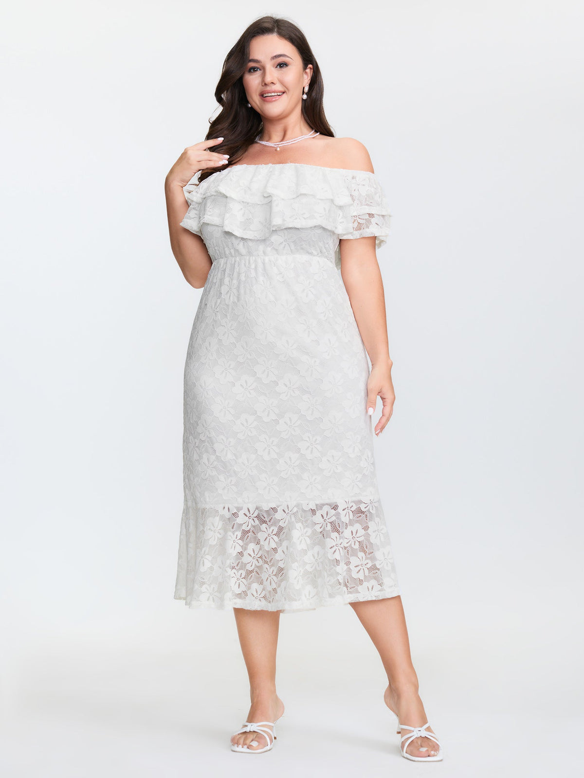 Off-Shoulder Layered Neckline Midi Dress
