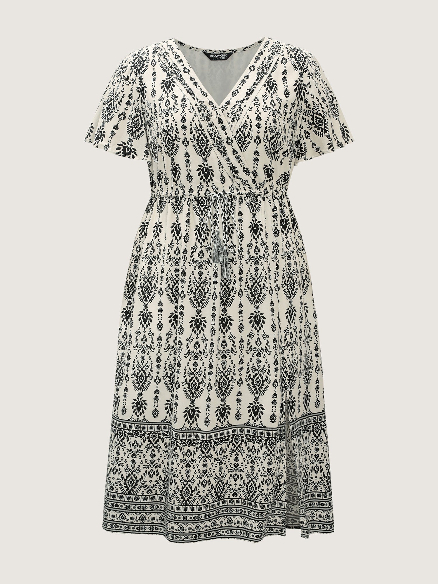 Boho Print Toothpick Pleat Slit Midi Dress
