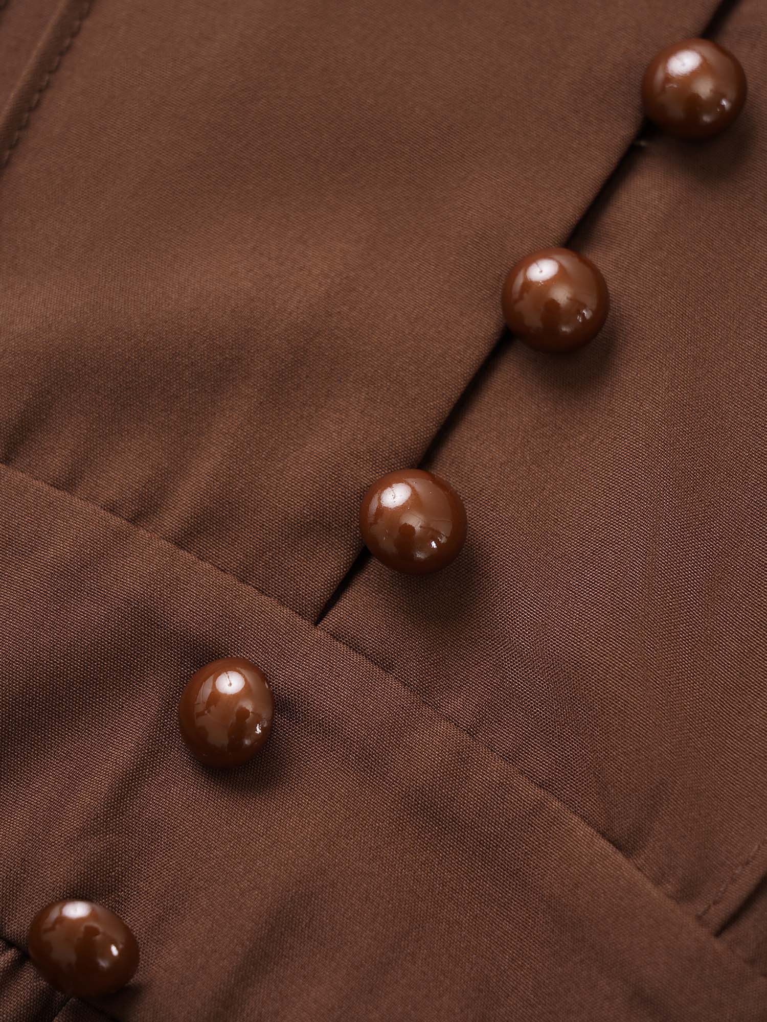 Solid Pleated Button Detail Lantern Sleeve Dress