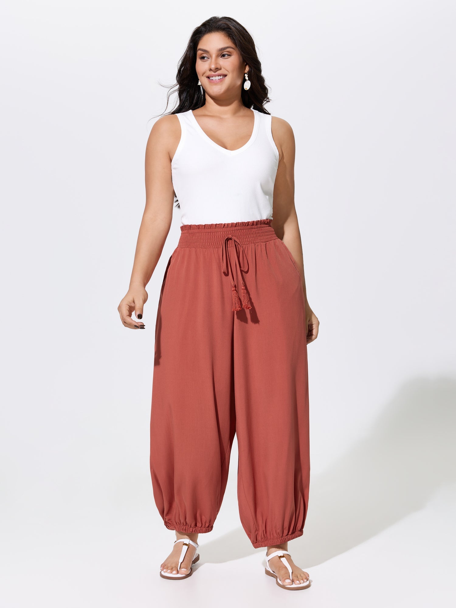 Shirred Drawstring Waistline Jogger Pants