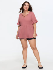 Stretchy Cut-Out Neckline Knit Top
