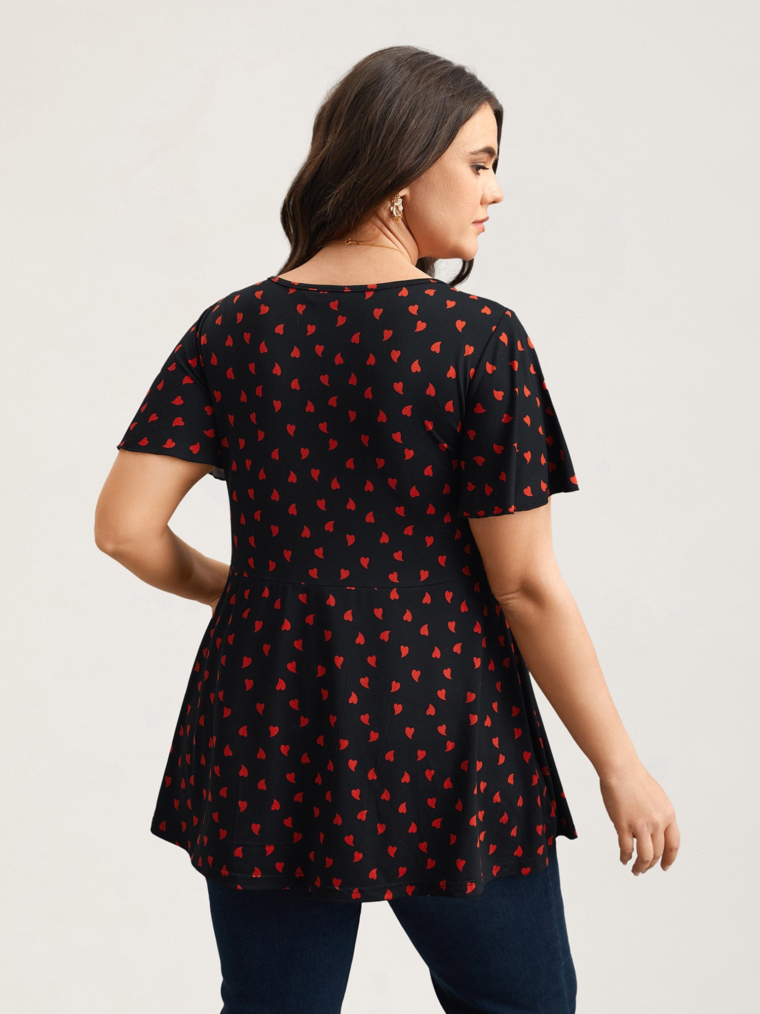 Heart Print Ruched Bust Stretchy Top