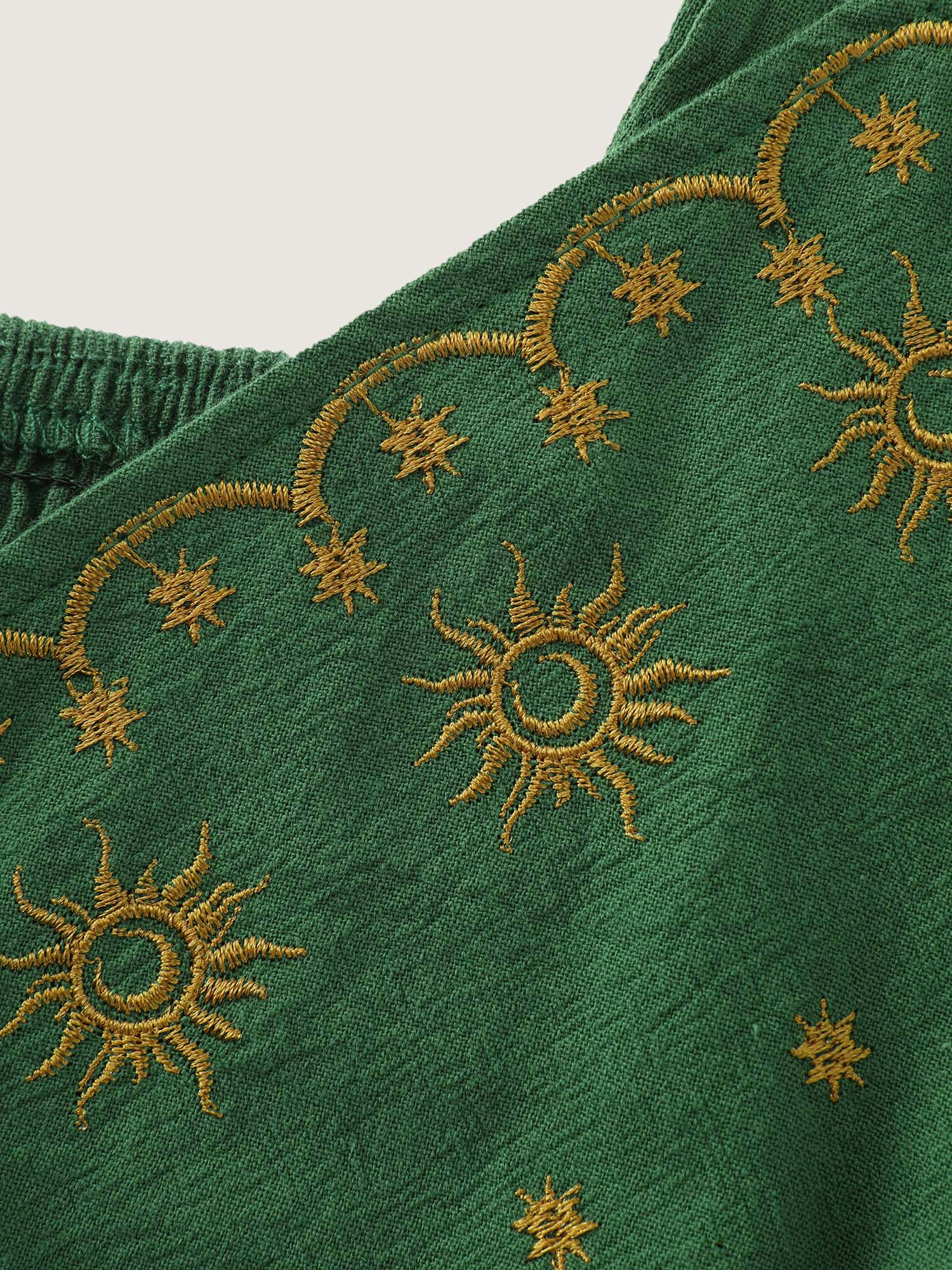 Cotton Embroidered V-Neckline Midi Dress