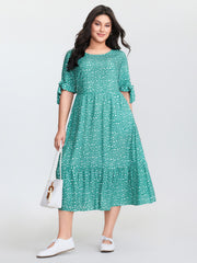 Polka Dot Sleeve Ties Midi Dress