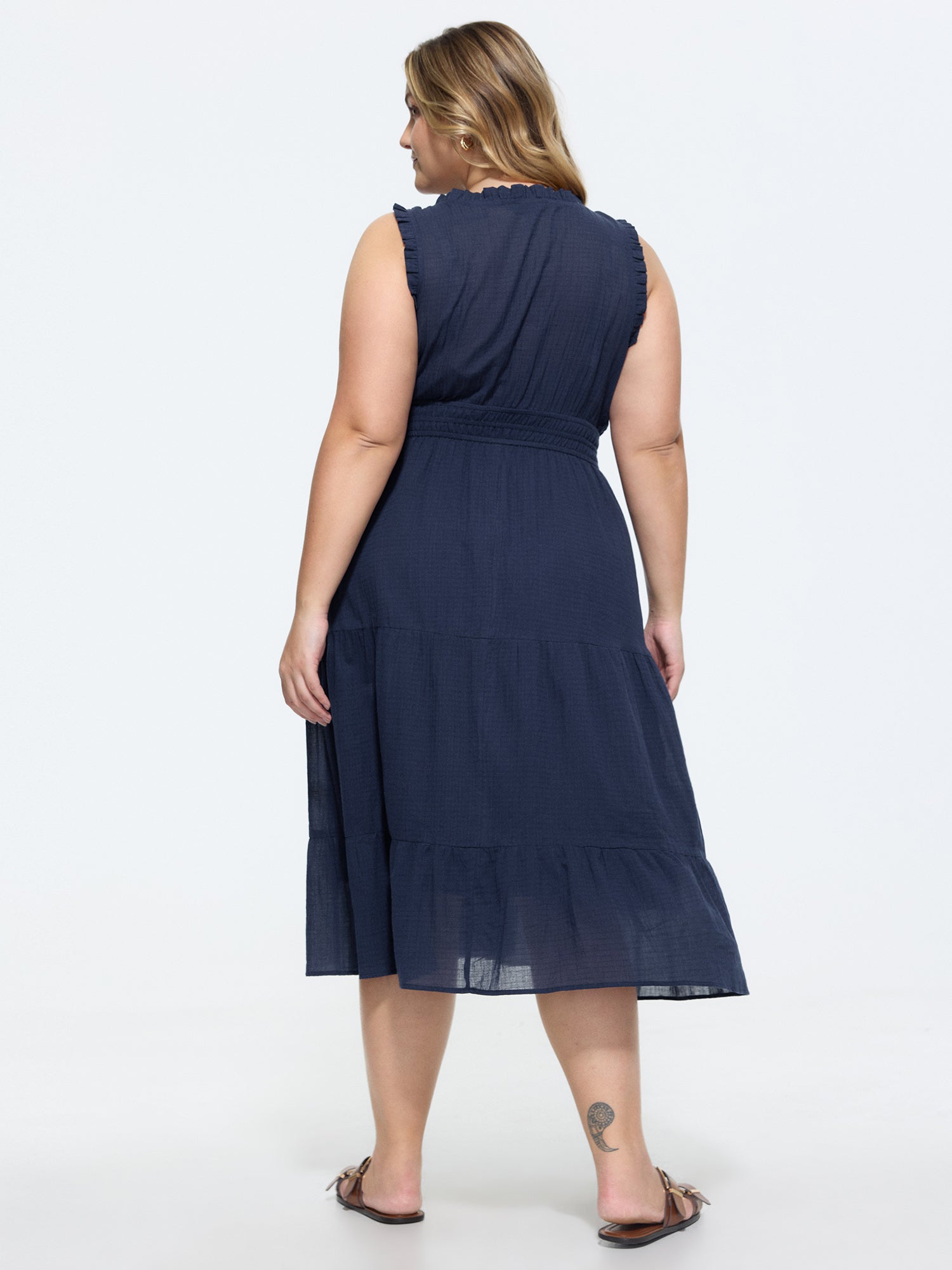 Cotton Sleeveless Waist-Defining Midi Dress