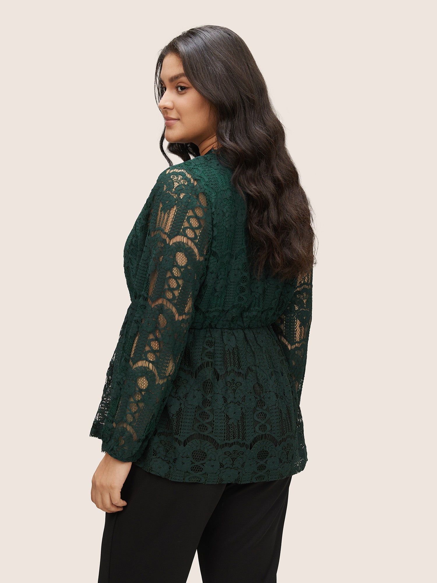 Solid Lace Patchwork Elastic Waist Blouse