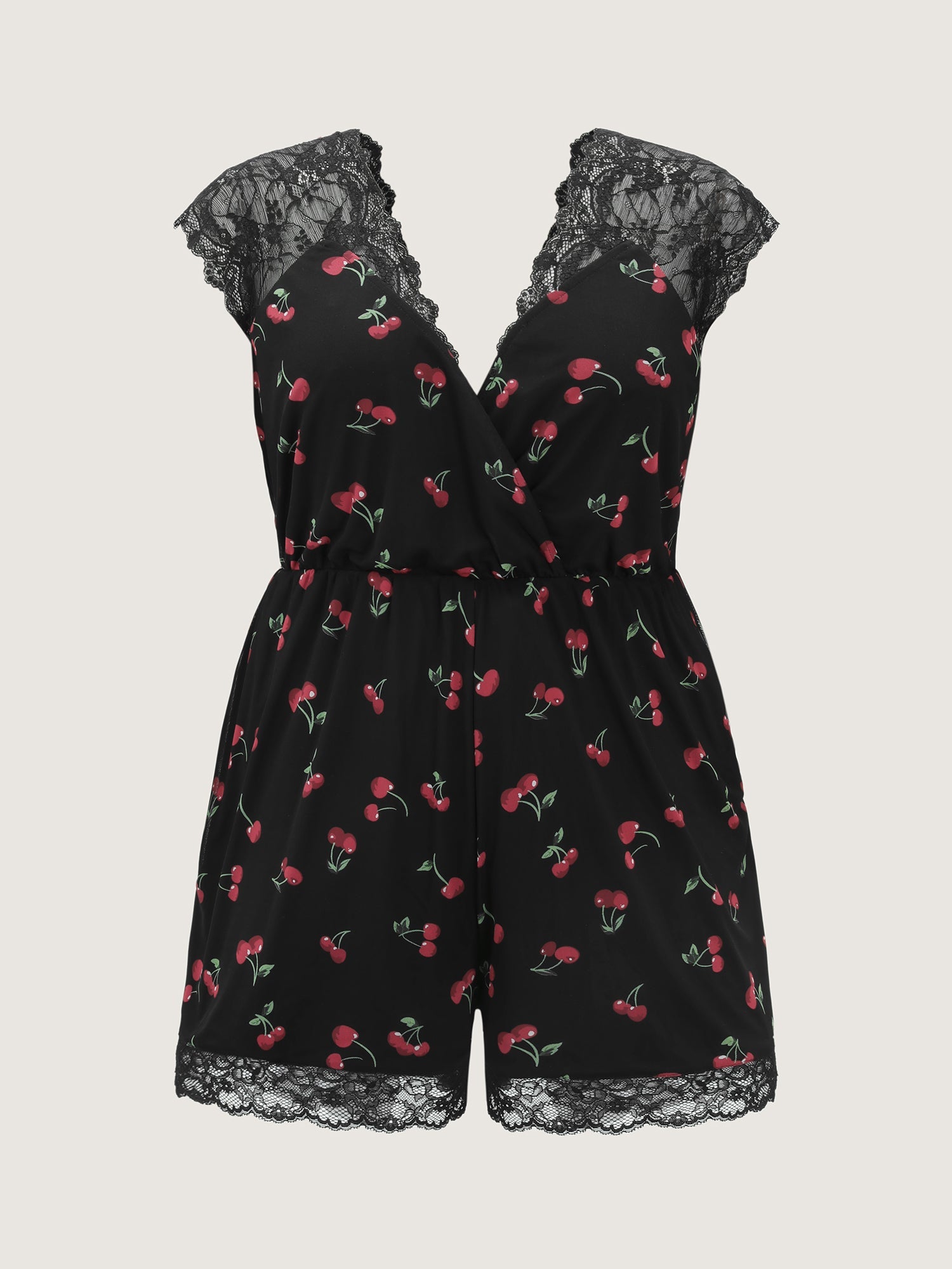 Sweet Cherry Lace Sleeve Lounge Romper