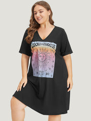 Supersoft Essentials Horoscope Print Pocket Roll Sleeve Dress