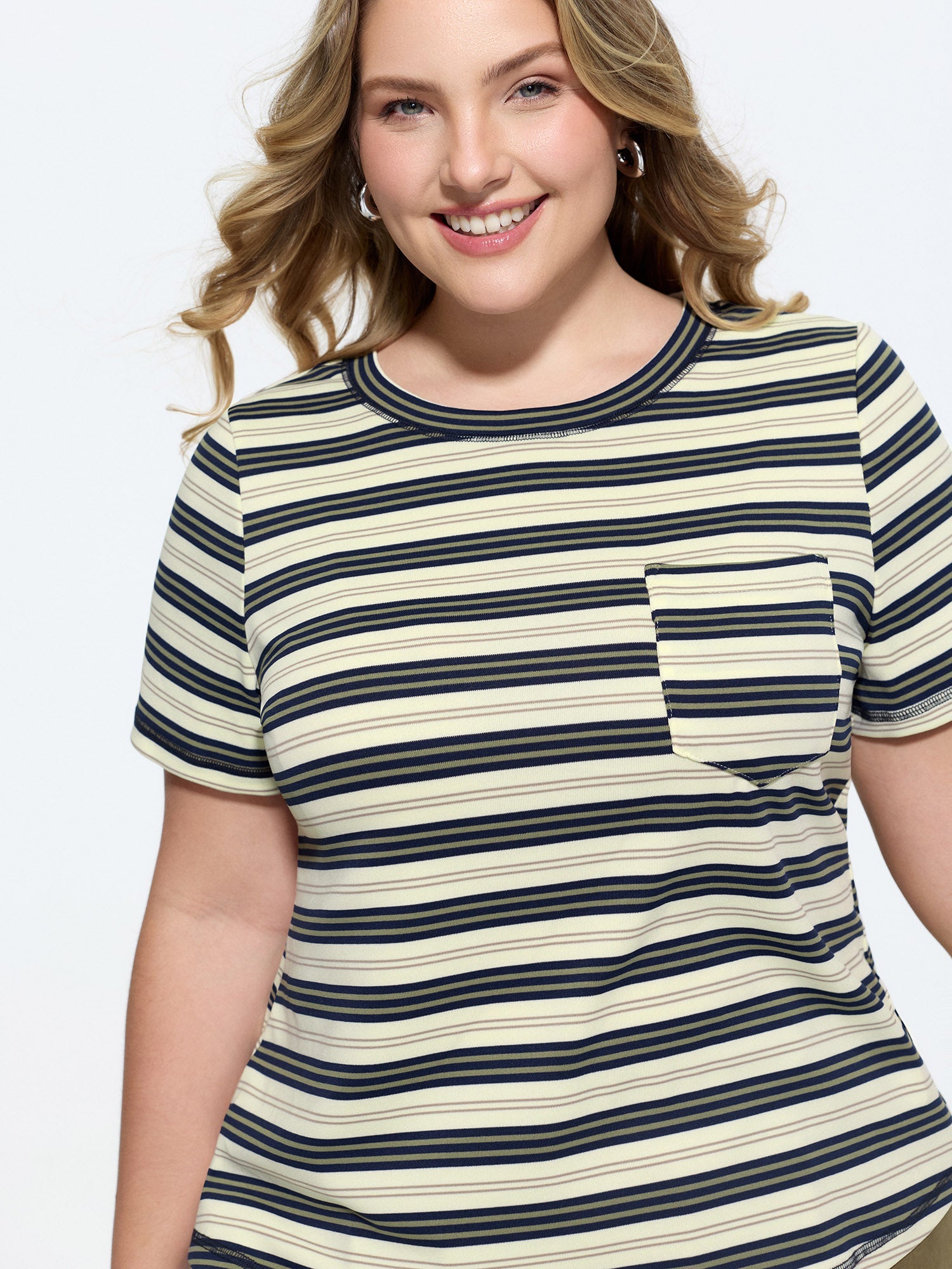 Stretchy Striped Print Round Neck T-Shirt