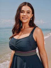 Twist Front Pockets Contrast Swim Dress