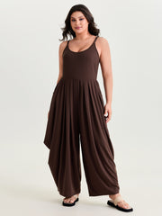 Stretchy Scoop Neckline Flowy Jumpsuit