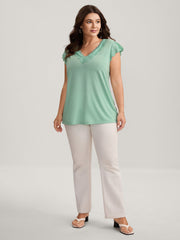 Webbed Lace V-Neck Solid T-Shirt