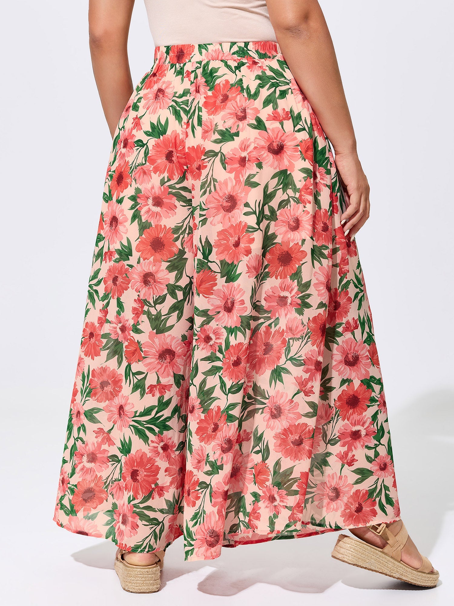 Floral Print Color Contrast Pants