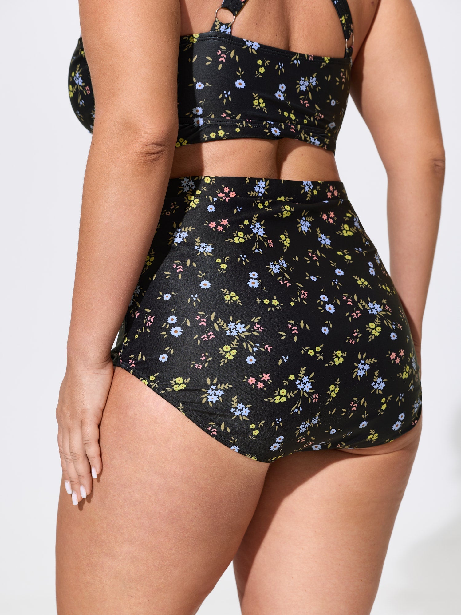 Floral Print High Waisted Swim Bottoms