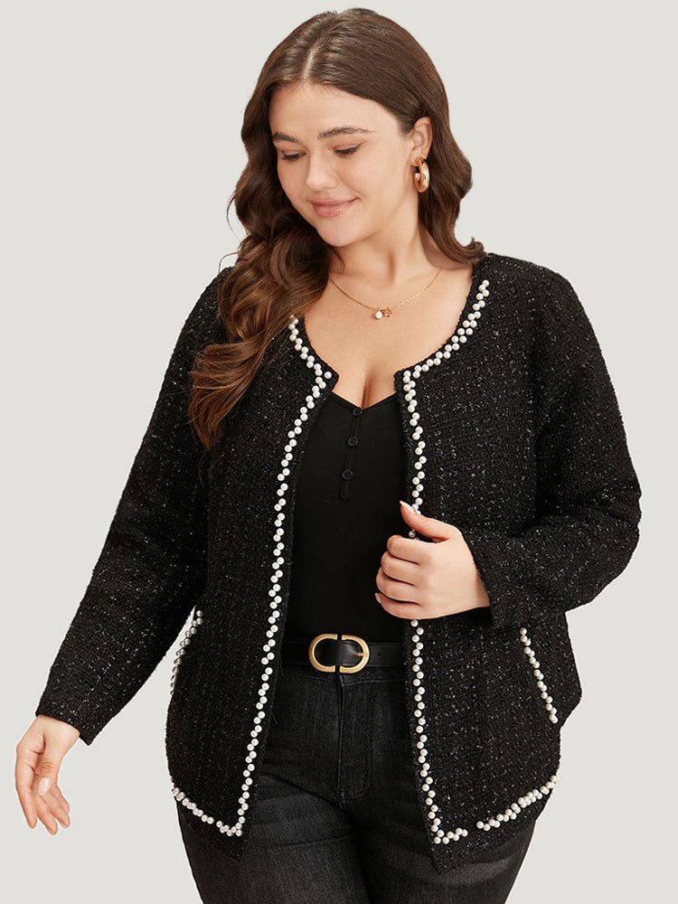 Pearl Tweed Beaded Texture Pocket Blazer