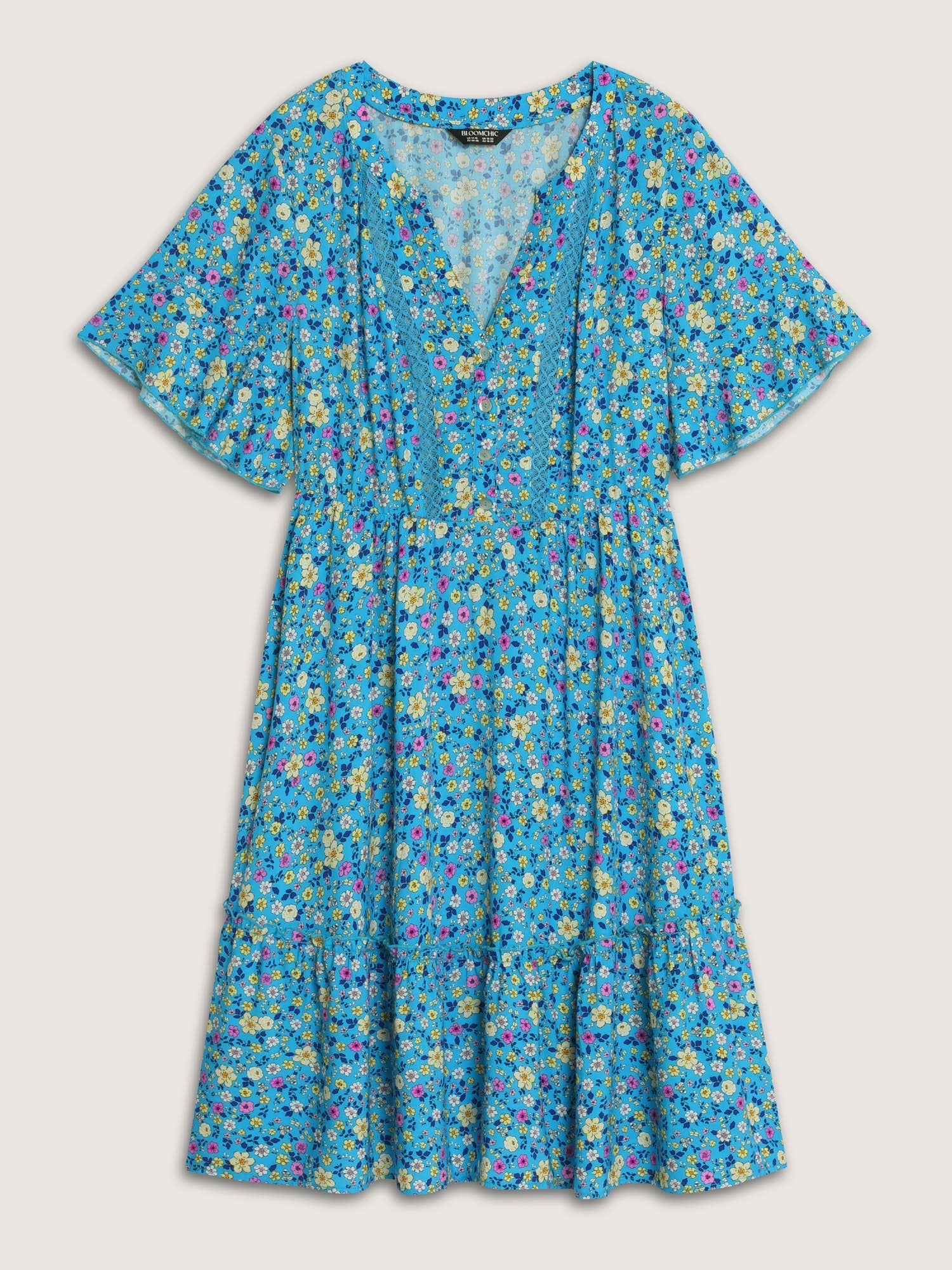 Supersoft Floral Print Lace Trim Midi Dress