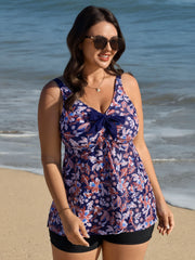 Floral Print Neck-Ribbon Swim Top