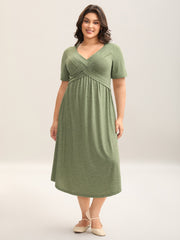 Crossover Bodice Stretchy Heather Midi Dress