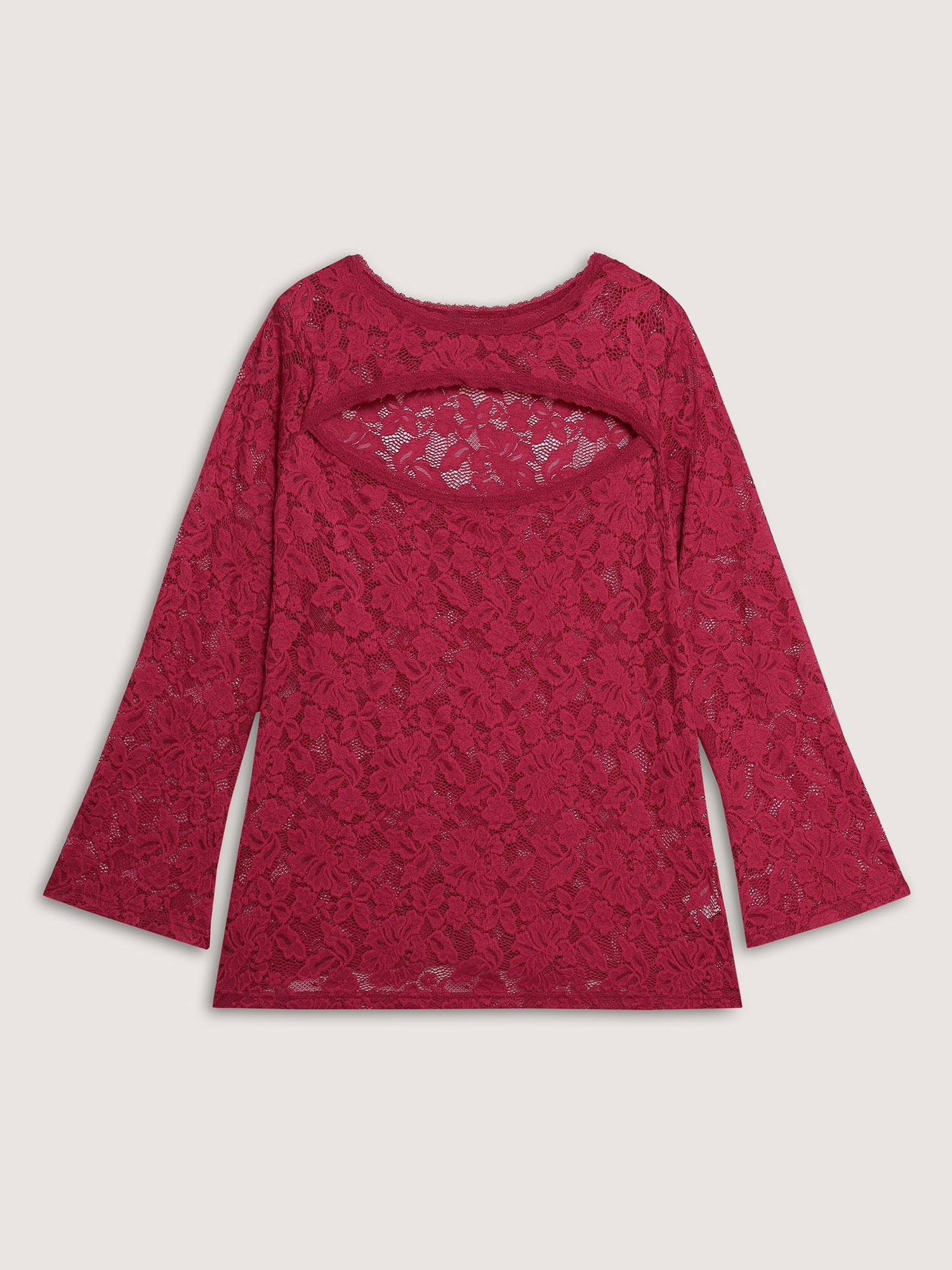 Cut-Out Neckline Sheer Floral Lace Top