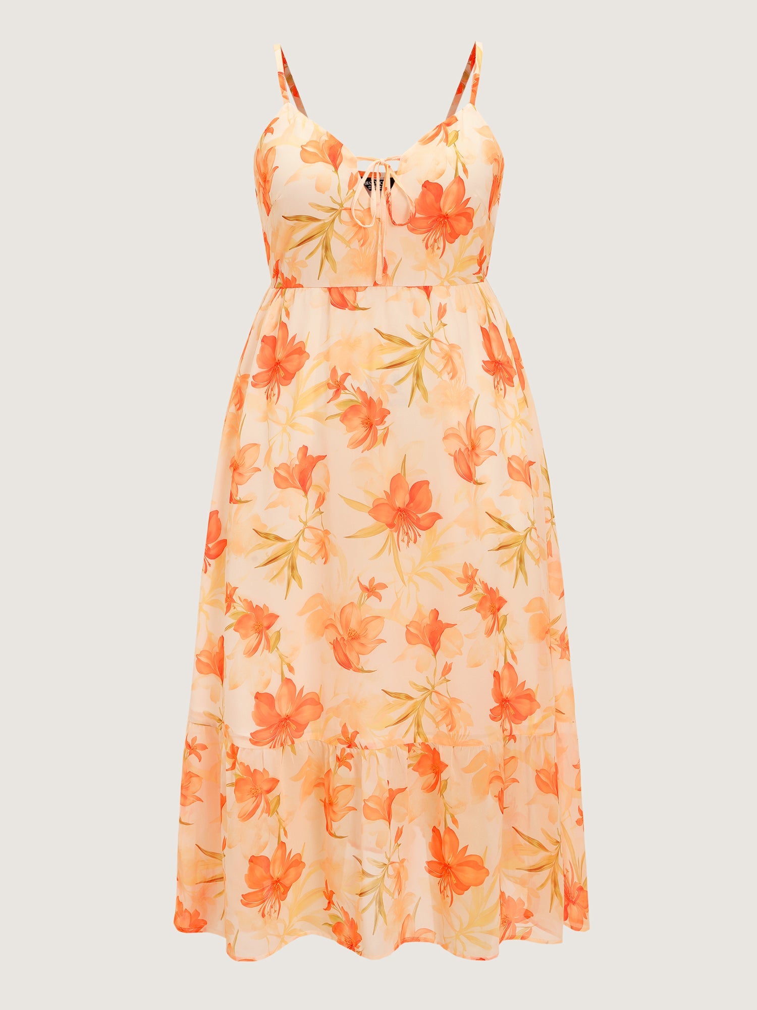 Floral Print Neck-Tie Flowy Maxi Dress