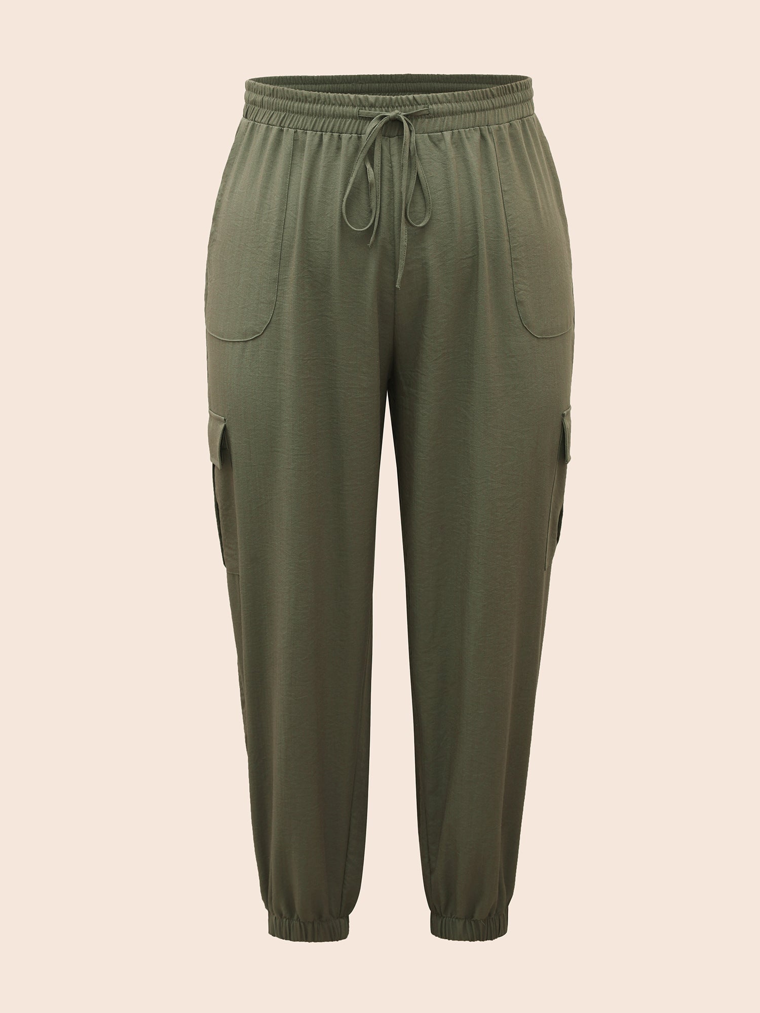 Mid Rise Patched Pocket Drawstring Pants