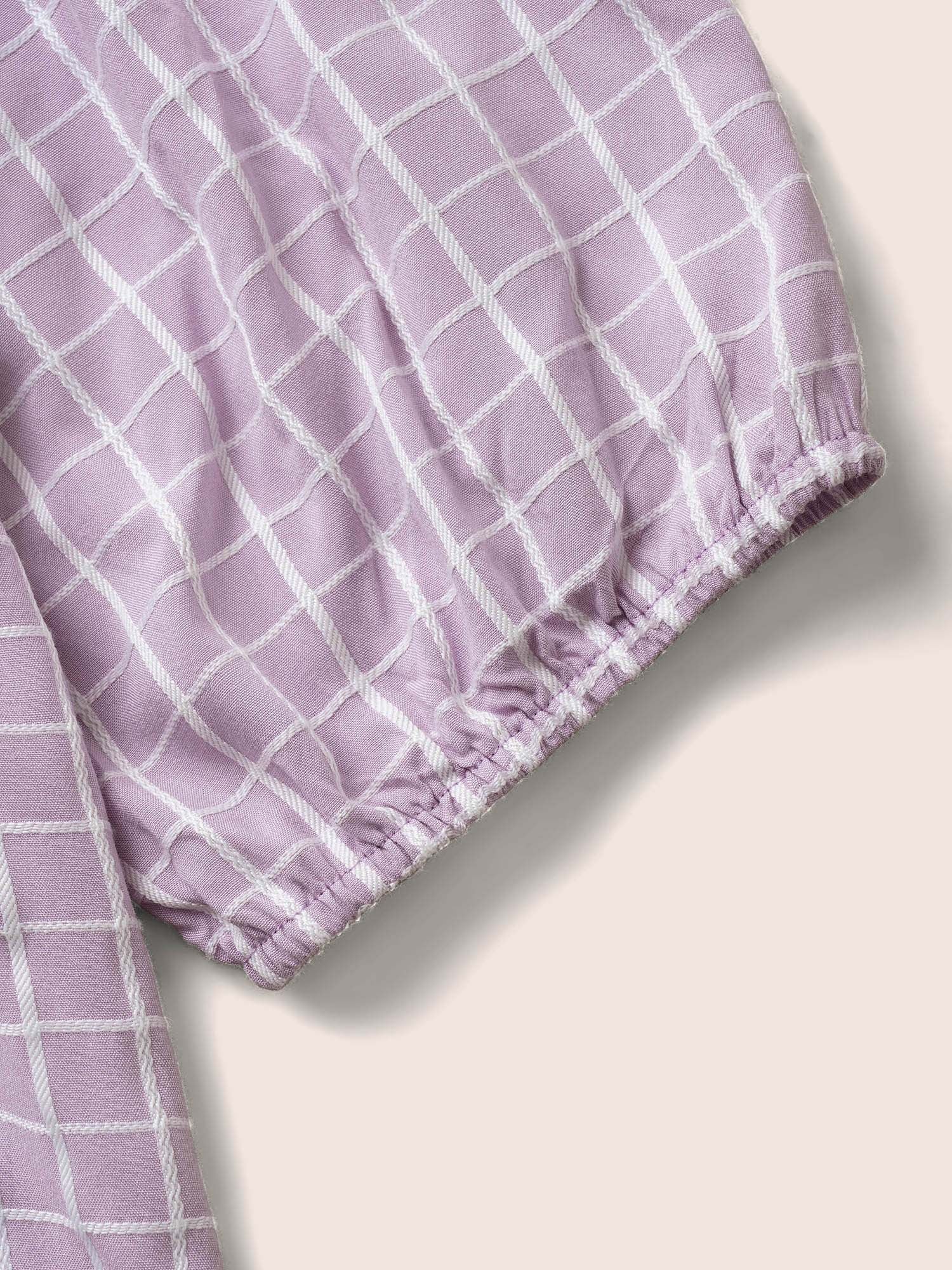 Gingham Patchwork Lantern Sleeve Blouse