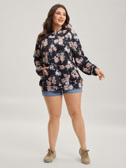 Floral Print Ties Hooded Sweatshirt