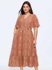 Floral Print Waist-Defining Flowy Midi Dress